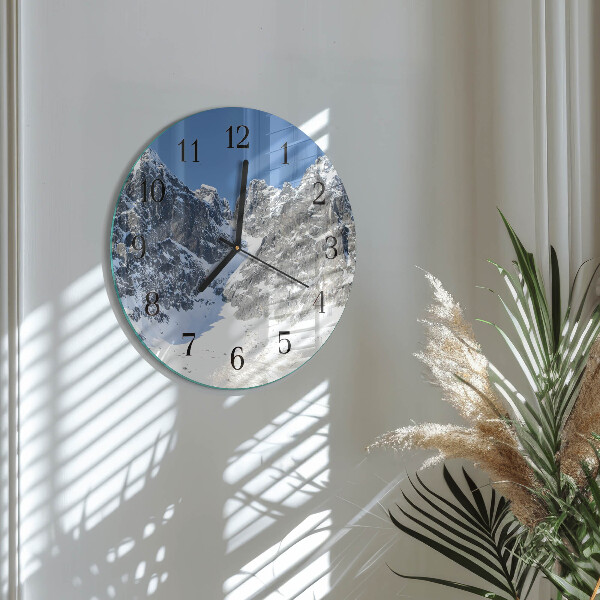 Wanduhr rund Berge Winter