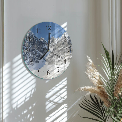 Wanduhr rund Berge Winter