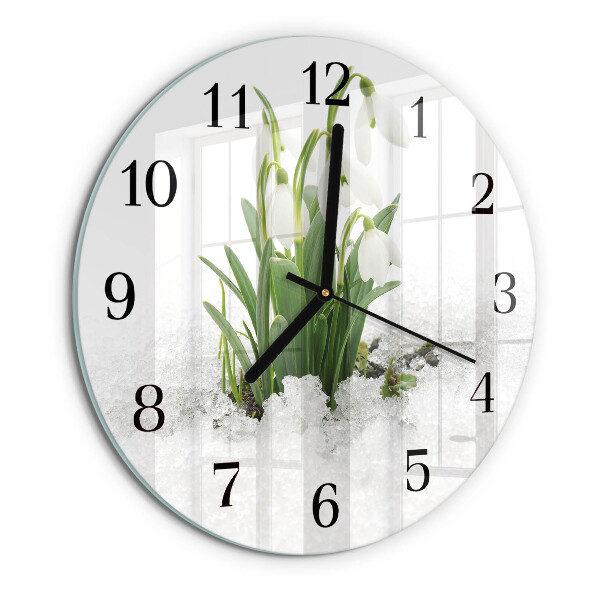 Wanduhr rund Schneeglöckchen