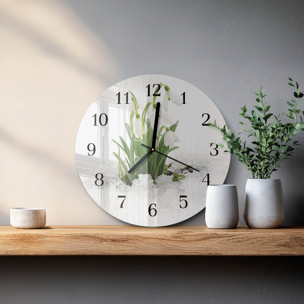 Wanduhr rund Schneeglöckchen