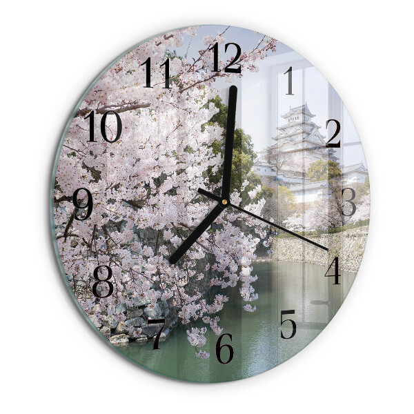 Wanduhr rund Kirschbäume