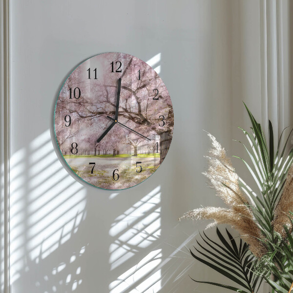 Wanduhr rund Kirschbäume