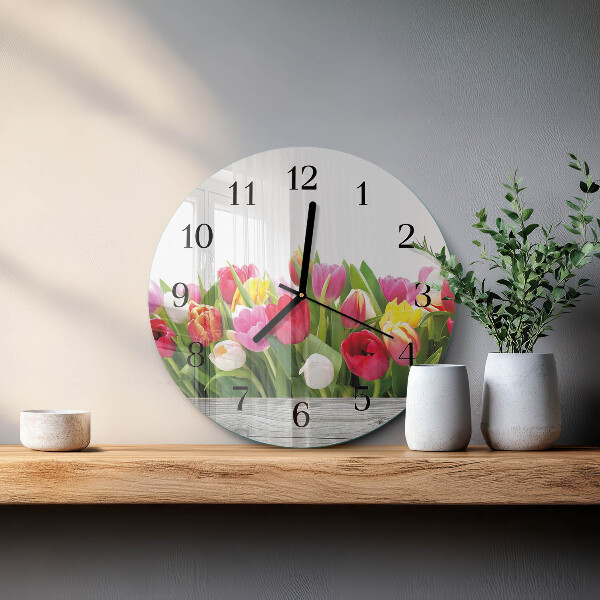 Wanduhr rund Tulpen