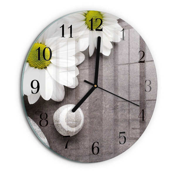 Wanduhr rund Blumen und Steine
