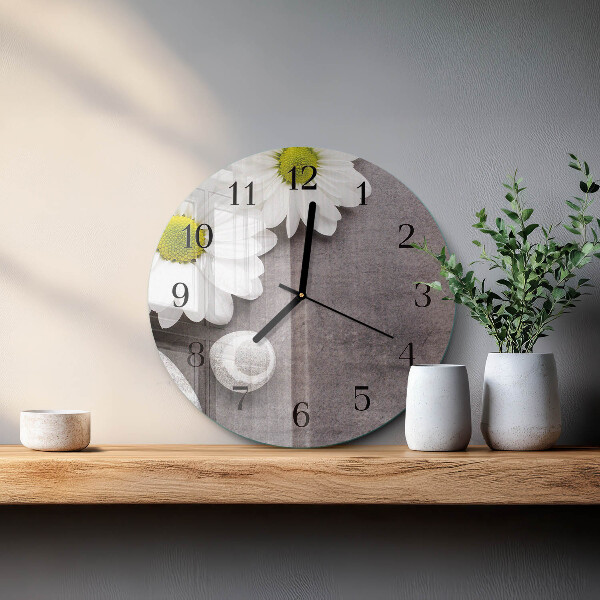 Wanduhr rund Blumen und Steine