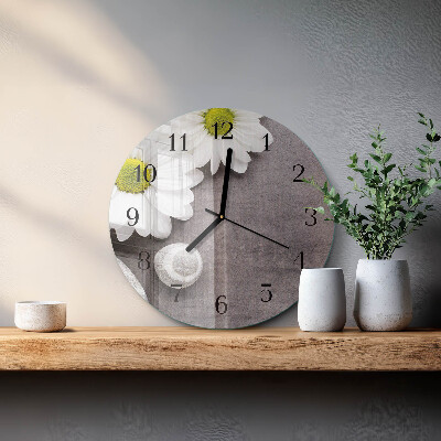 Wanduhr rund Blumen und Steine