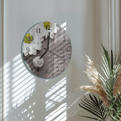 Wanduhr rund Blumen und Steine