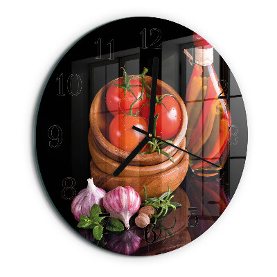 Wanduhr rund Tomaten und Knoblauch