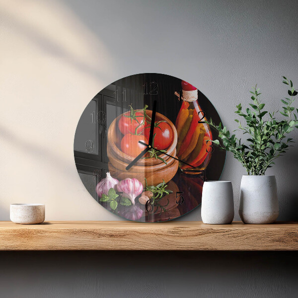 Wanduhr rund Tomaten und Knoblauch