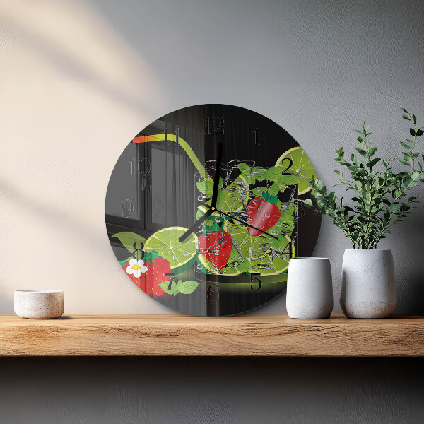 Wanduhr rund Erdbeere und Limette