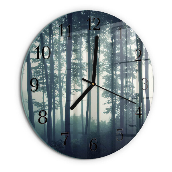 Wanduhr rund Nebliger Wald