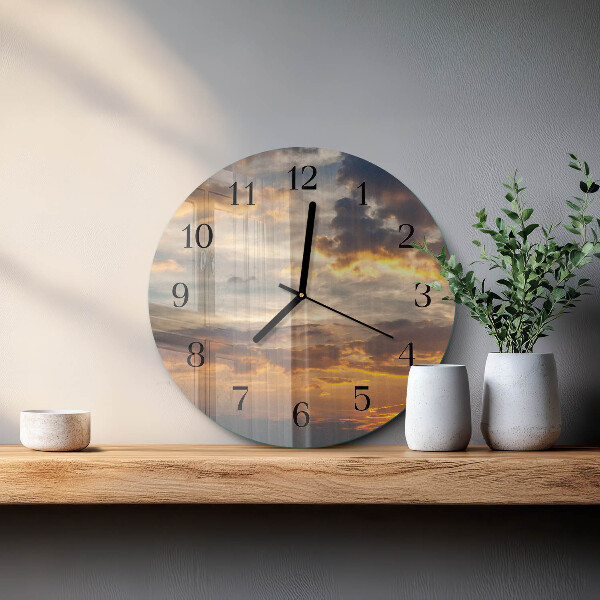 Wanduhr rund Sonnenuntergang