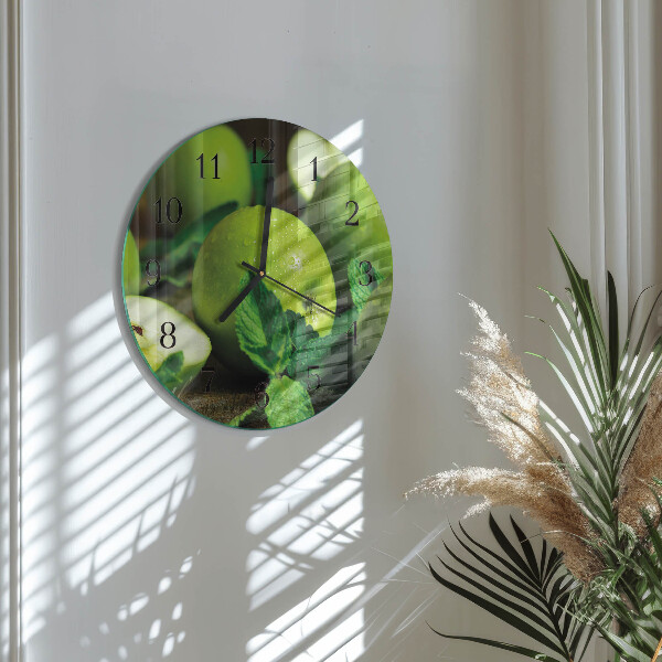 Wanduhr rund Grüne Äpfel