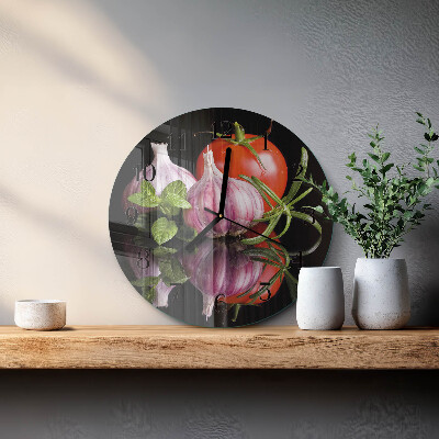 Wanduhr rund Tomaten-Knoblauch