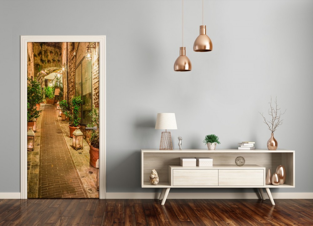 Fototapete an Schiebetüren in einem großen Flur